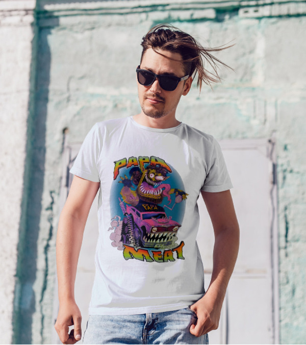 PAPA MEAT Monster Truck Cartoon Art Style Vintage Retro T-Shirt