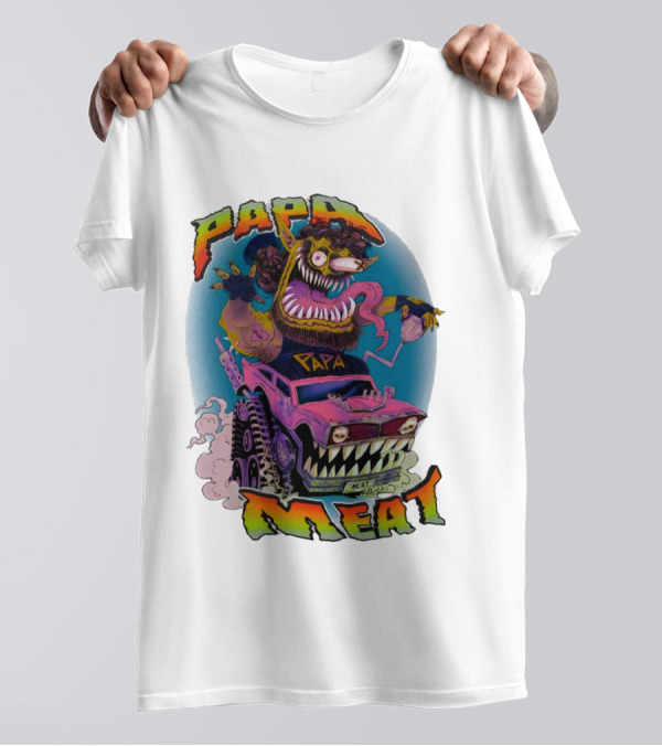 PAPA MEAT Monster Truck Cartoon Art Style Vintage Retro T-Shirt