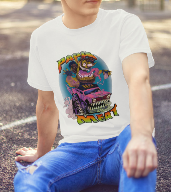 PAPA MEAT Monster Truck Cartoon Art Style Vintage Retro T-Shirt