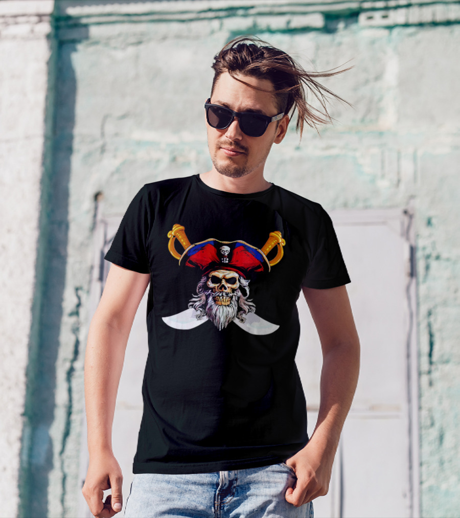 Pirate Skull With Red Hat And Crossed Swords T-Shirt