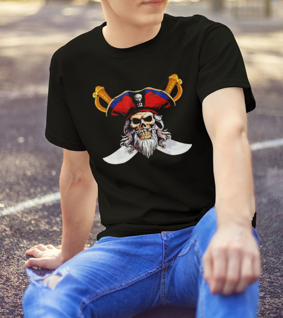 Pirate Skull With Red Hat And Crossed Swords T-Shirt