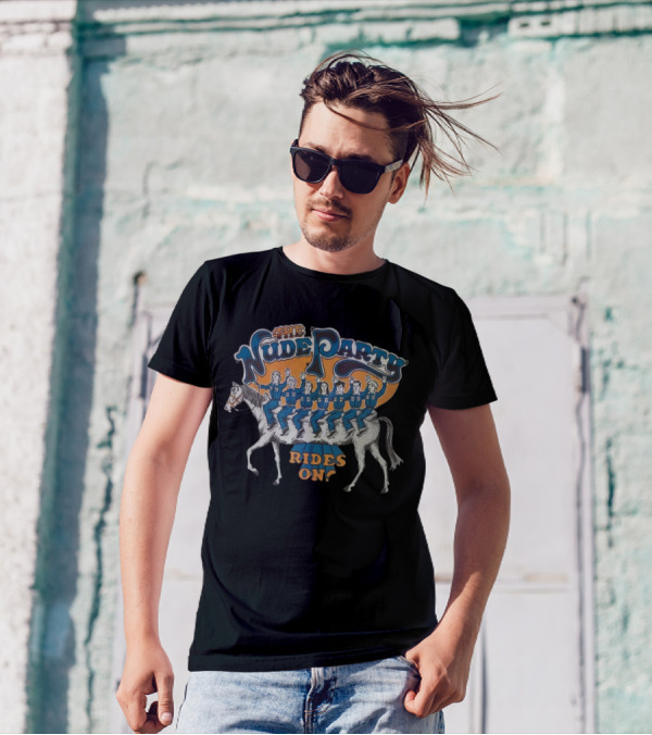The Nude Party Rides On Illustrating A Band Of Seven Riding A Horse T-Shirt