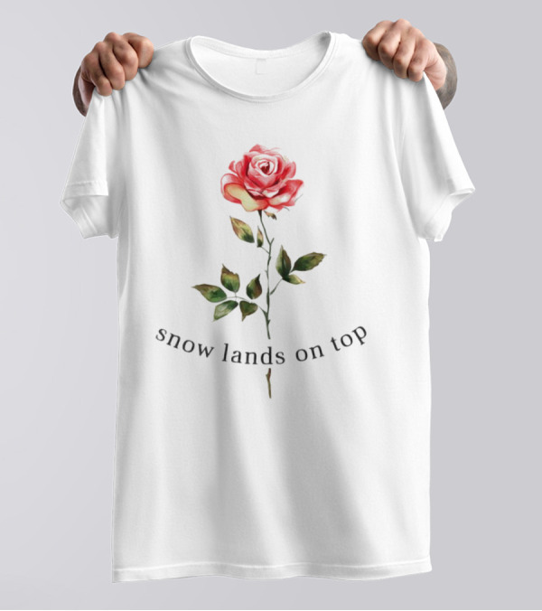 Snow Lands On Top Rose Vintage Botanical T-Shirt