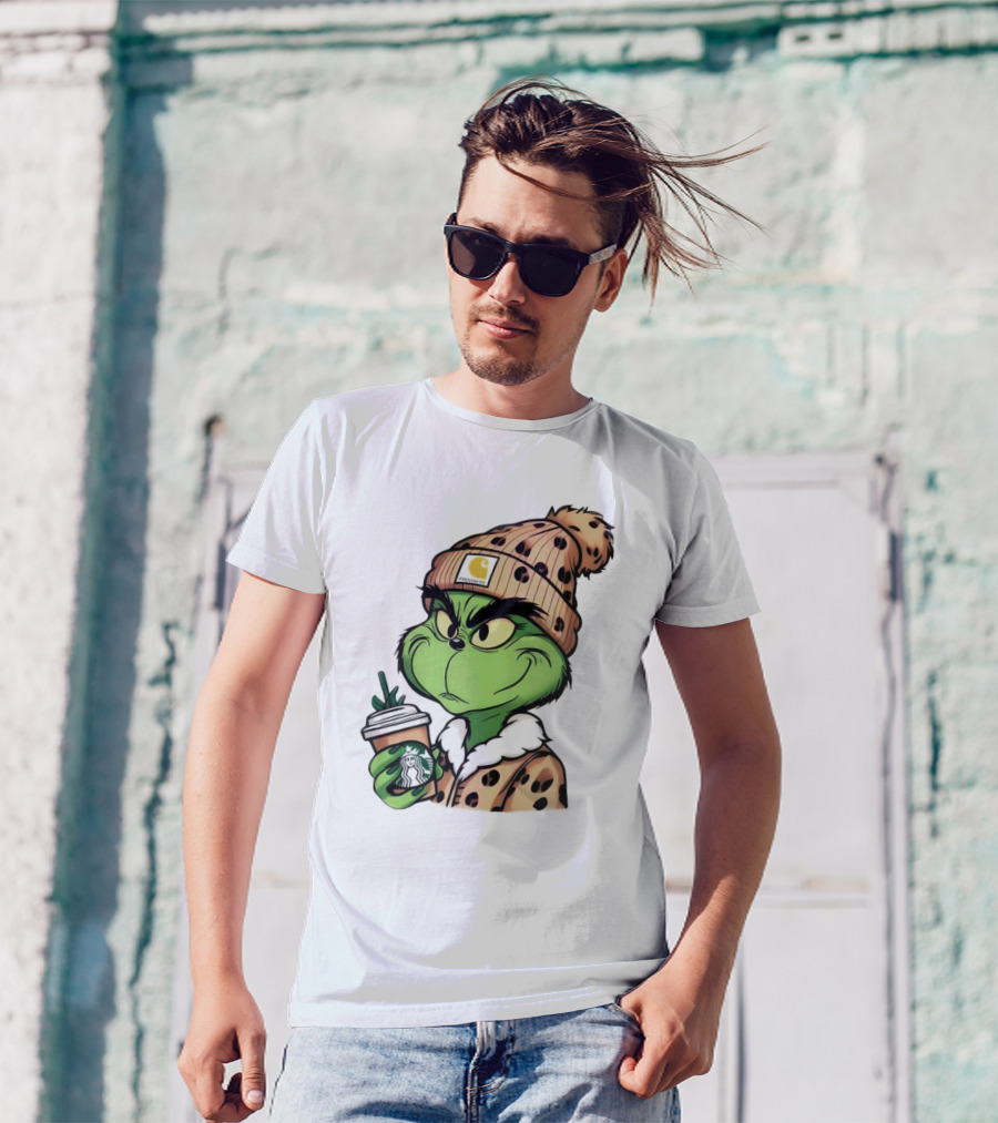 Grinch Boujee Leopard Coffee Cozy Winter T-Shirt