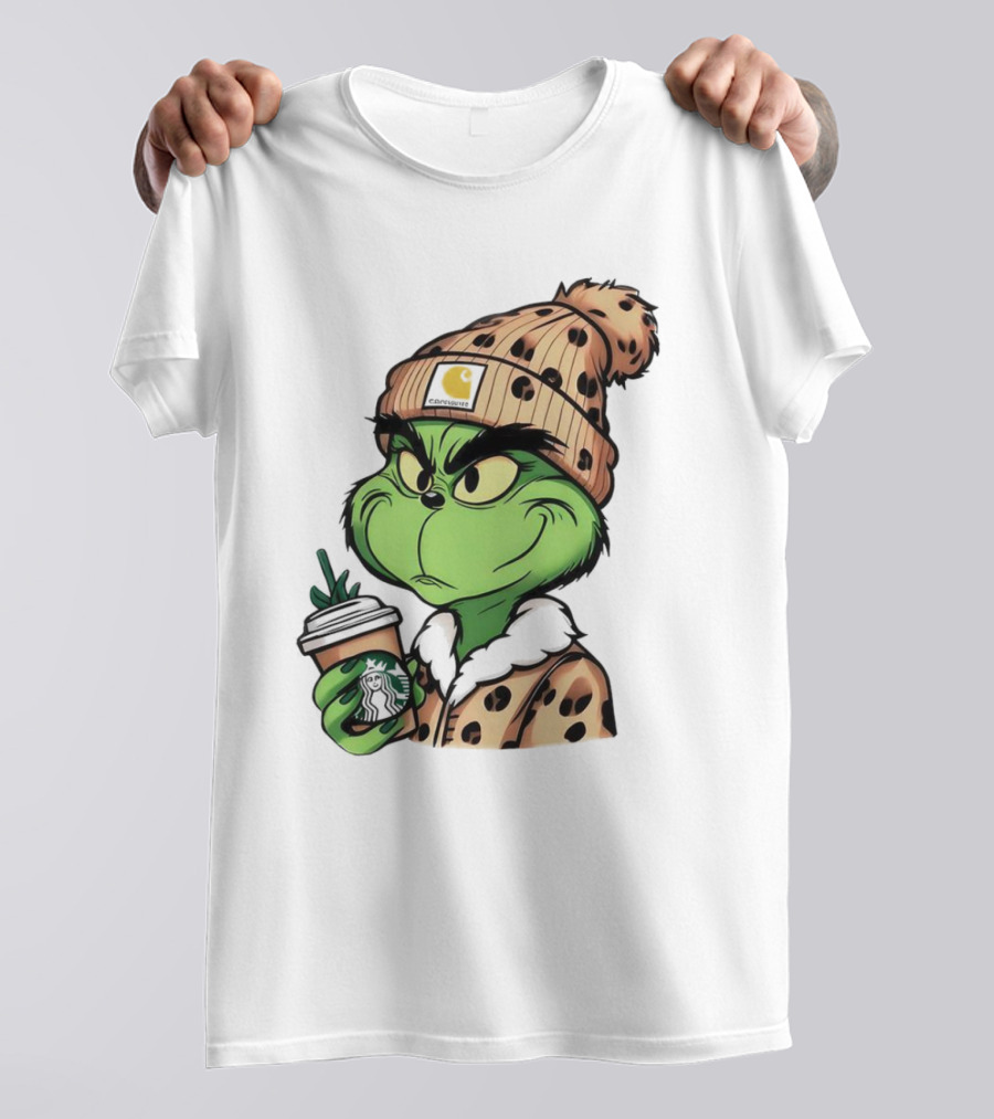 Grinch Boujee Leopard Coffee Cozy Winter T-Shirt