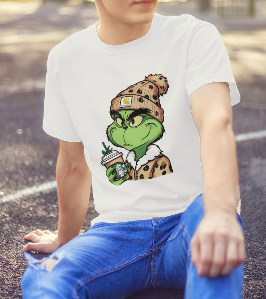 Grinch Boujee Leopard Coffee Cozy Winter T-Shirt