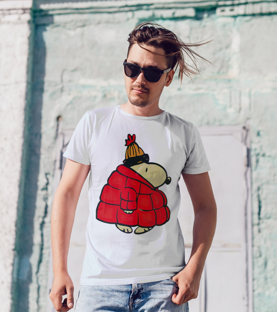 Snopy Puffer Coat Winter Christmas Beanie T-Shirt