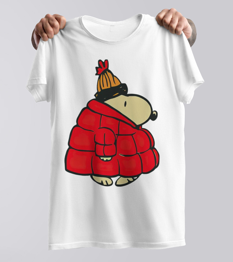 Snopy Puffer Coat Winter Christmas Beanie T-Shirt