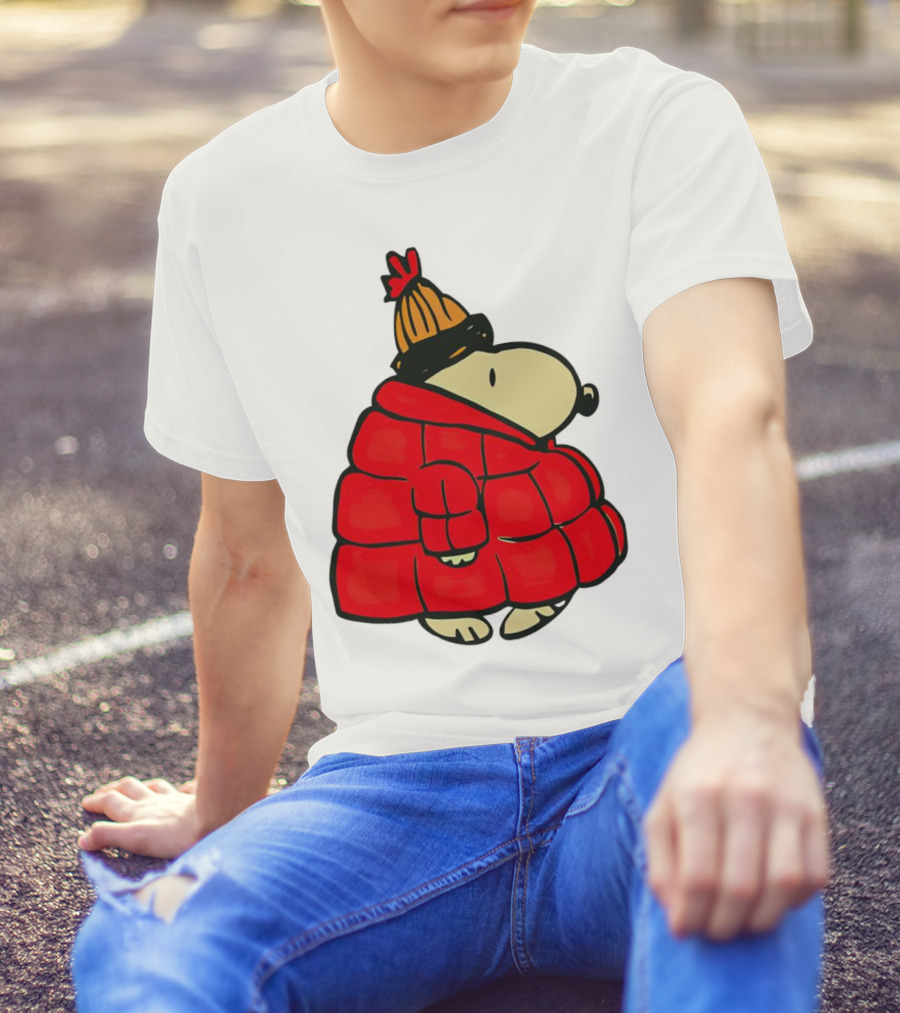 Snopy Puffer Coat Winter Christmas Beanie T-Shirt