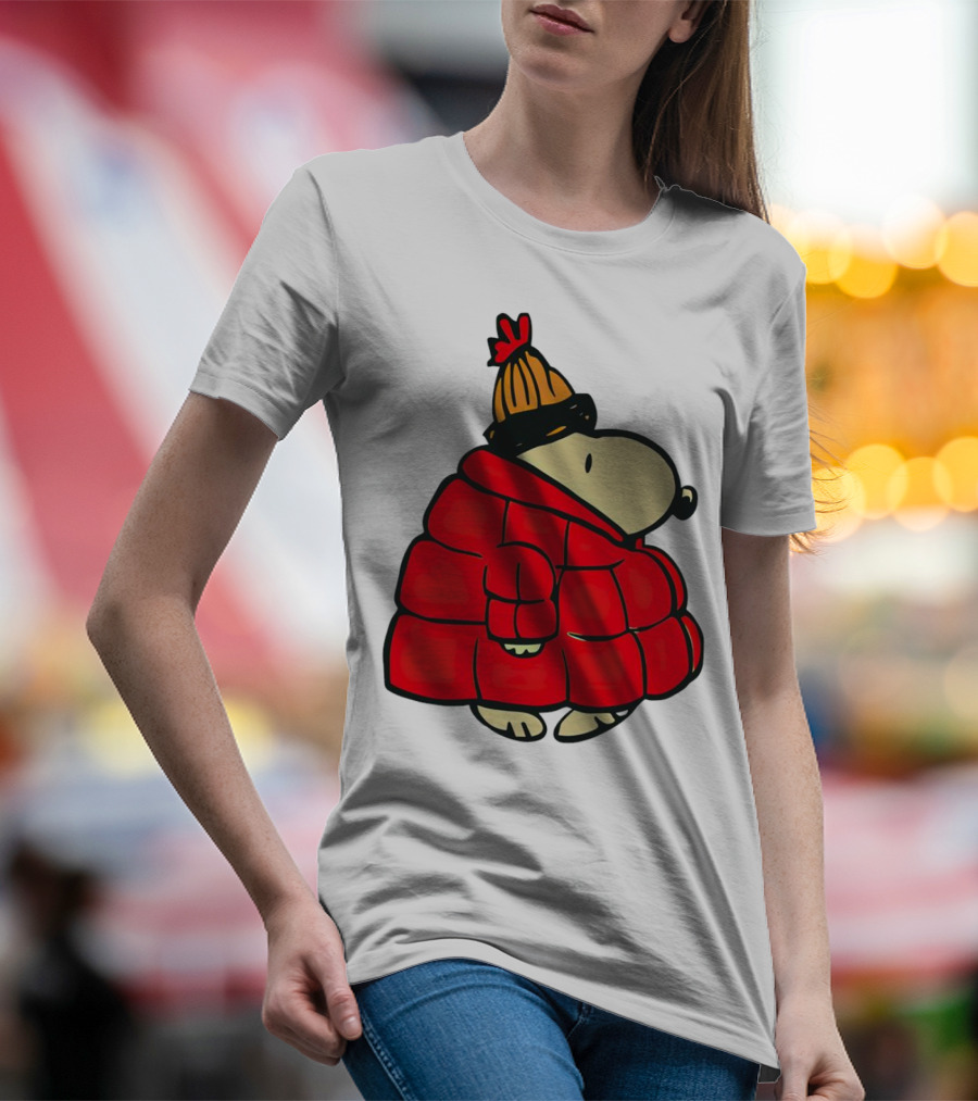 Snopy Puffer Coat Winter Christmas Beanie T-Shirt