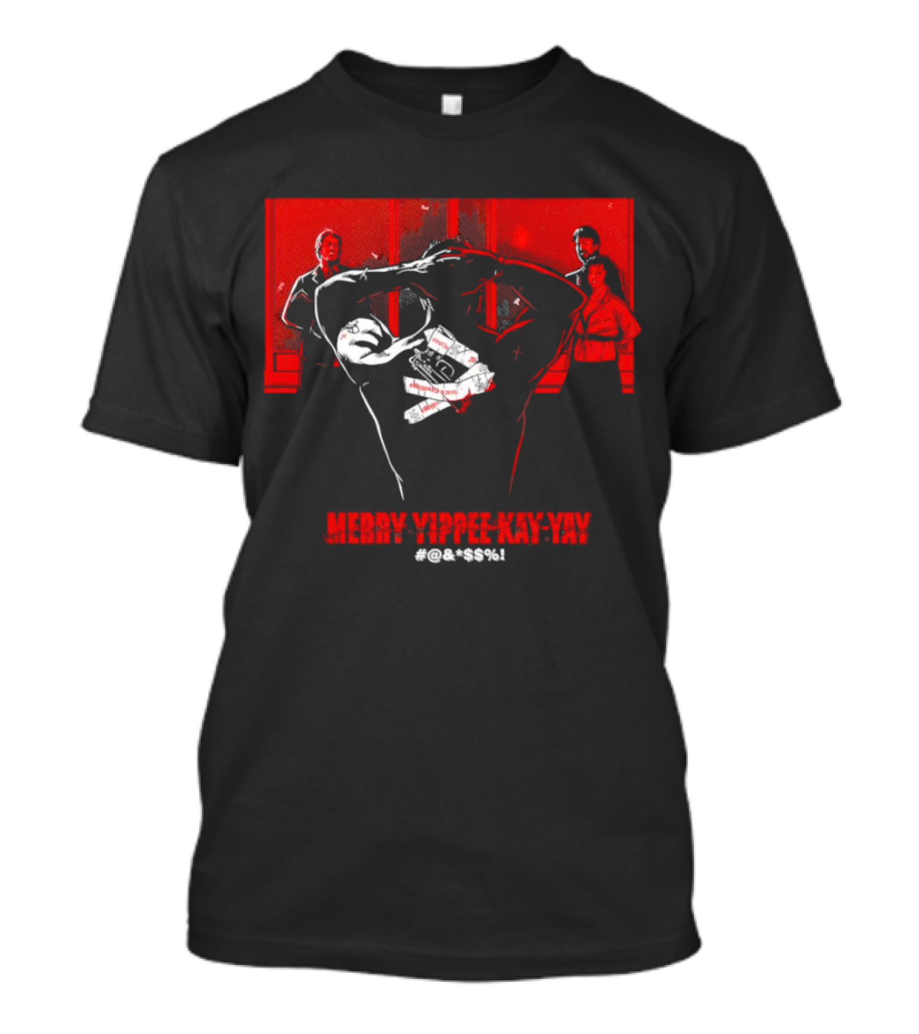 Merry Yippee Kay Yay Die Hard Christmas Scene With Characters And Explosives T-Shirt