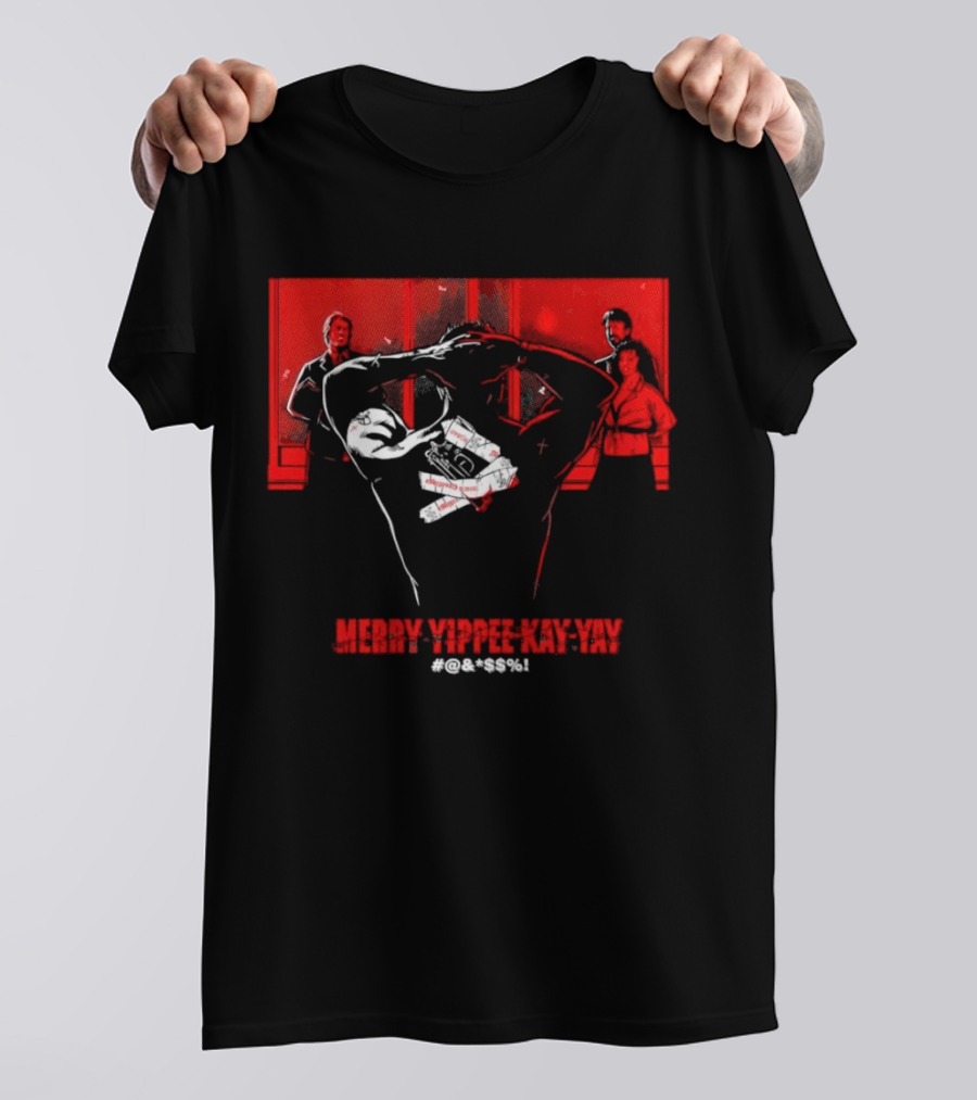 Merry Yippee Kay Yay Die Hard Christmas Scene With Characters And Explosives T-Shirt