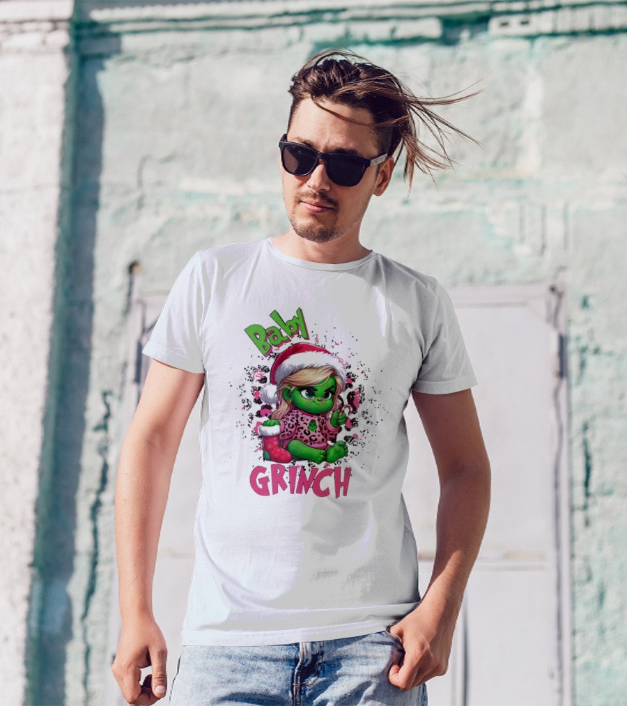 Baby Grinch Pink Leopard Christmas T-Shirt