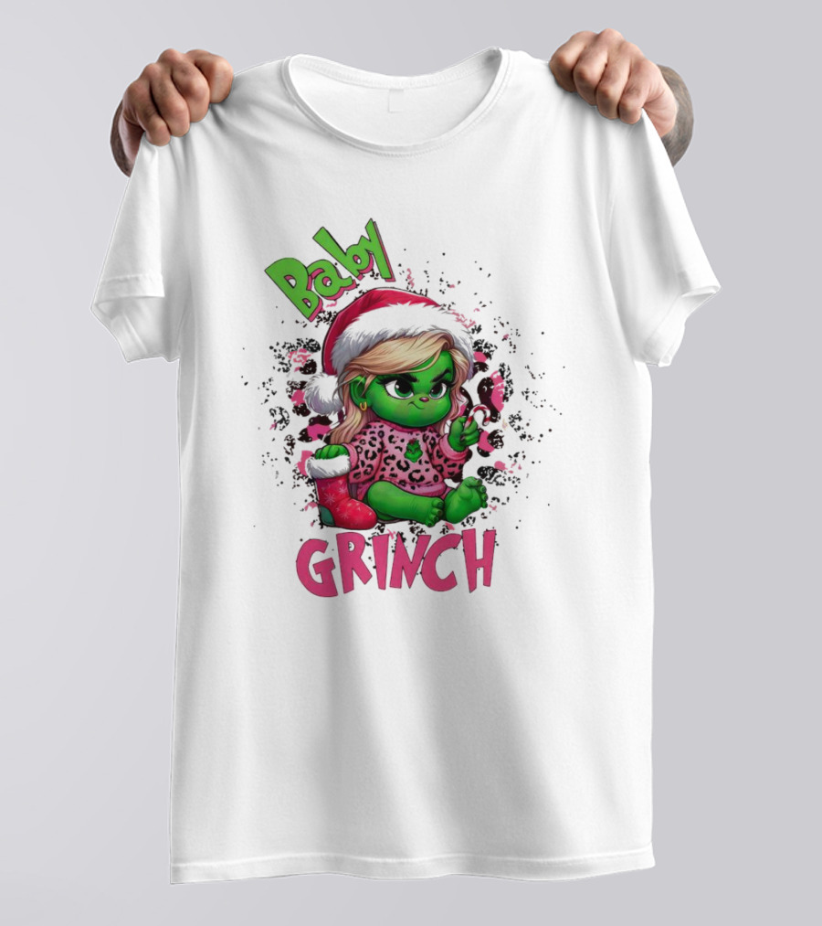 Baby Grinch Pink Leopard Christmas T-Shirt