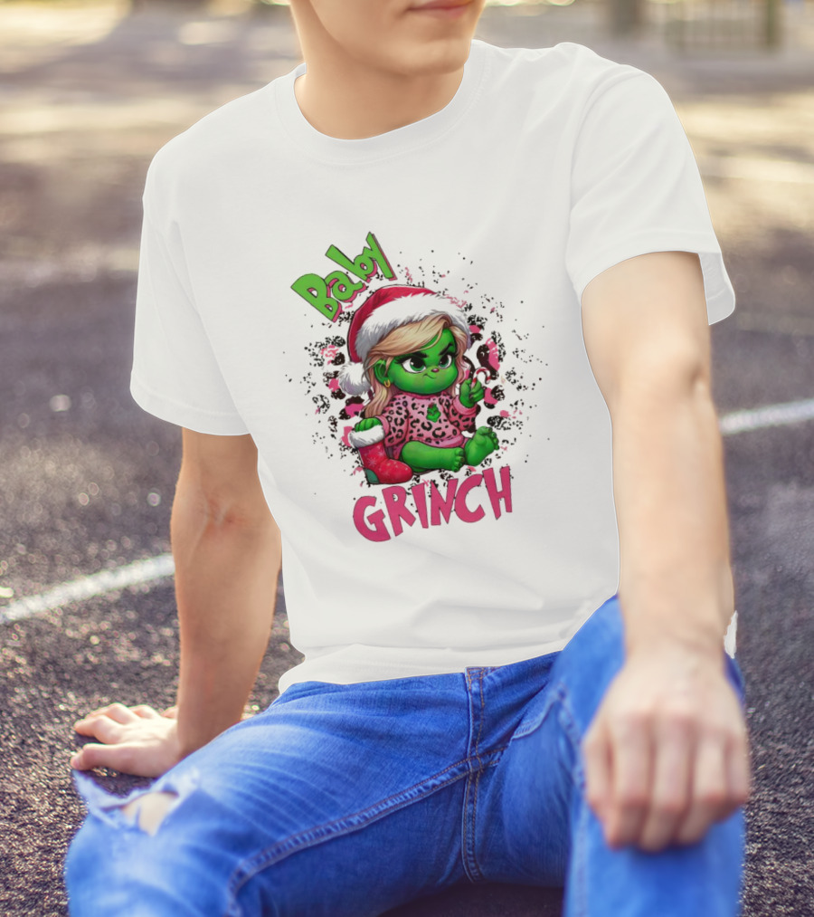 Baby Grinch Pink Leopard Christmas T-Shirt