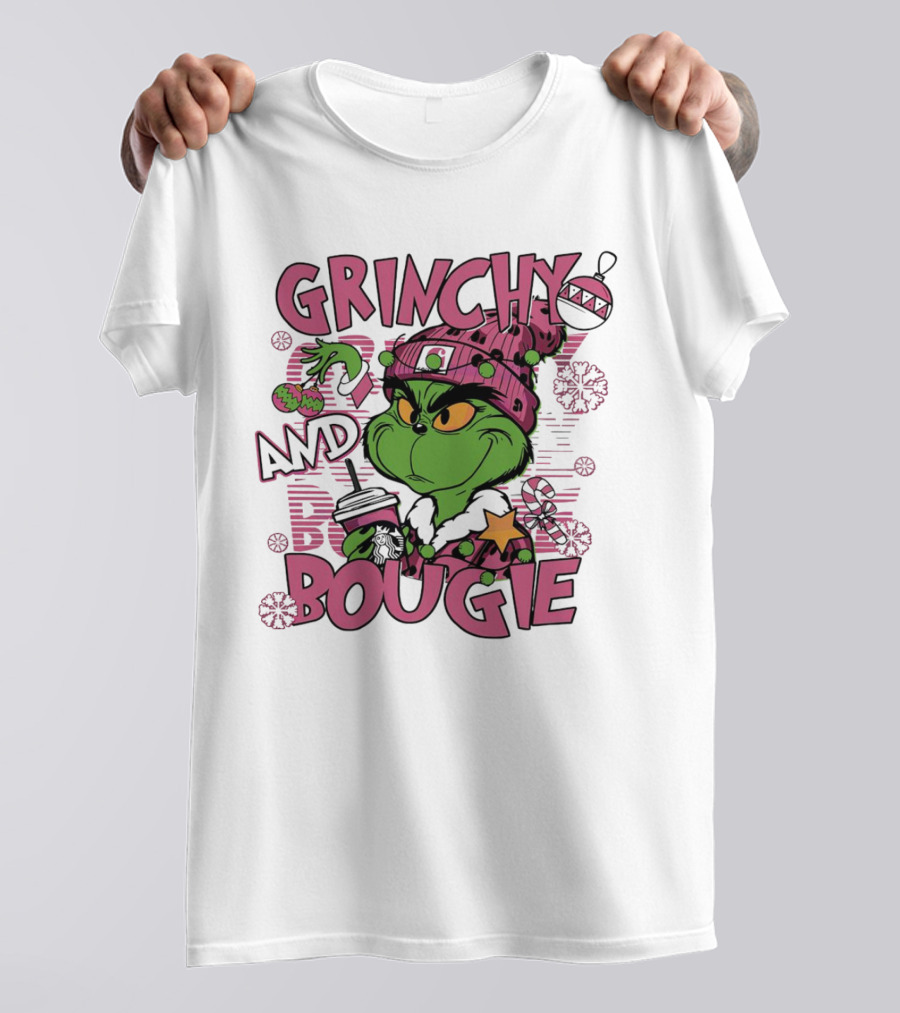Grinchy And Bougie Pink Christmas Holiday T-Shirt