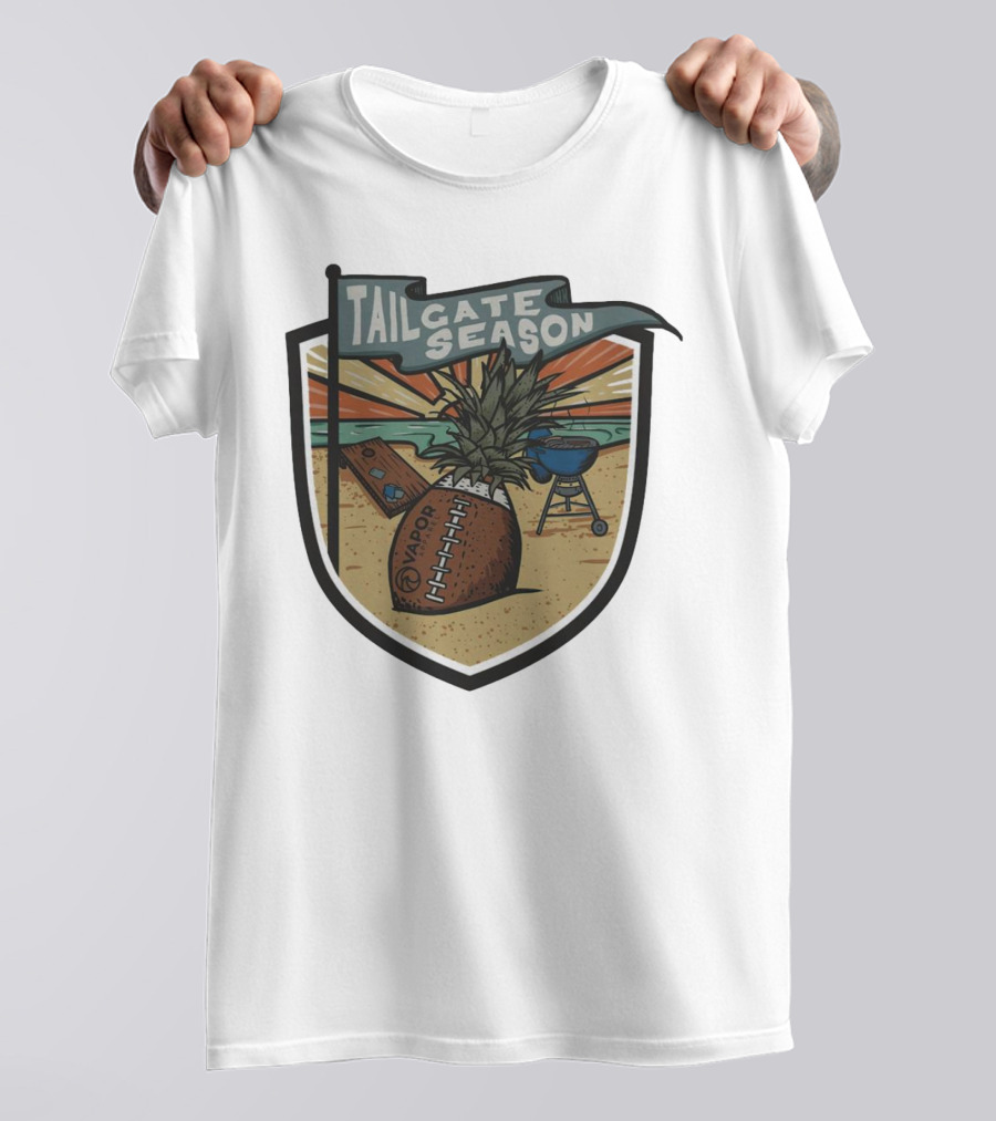 Tailgate Season Vapor Football Pineapple Grill Beach Scene T-Shirt