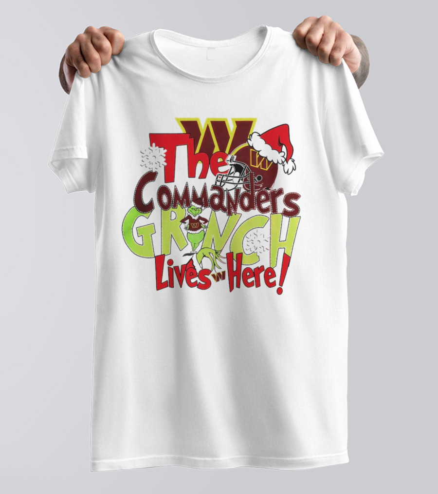 Washington Commanders Grinch Lives Here Christmas Football Holiday Cheer T-Shirt