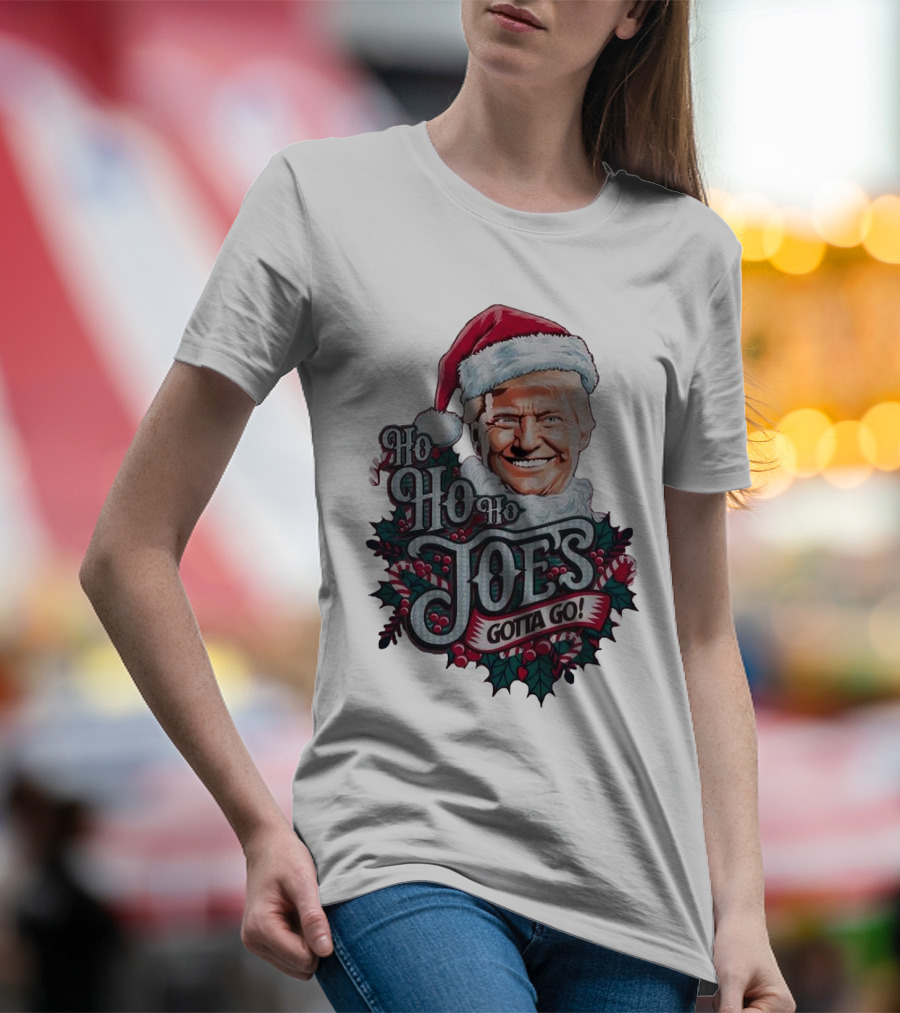 Ho Ho Ho Joes Gotta Go Trump Christmas Santa Hat Candy Canes T-Shirt