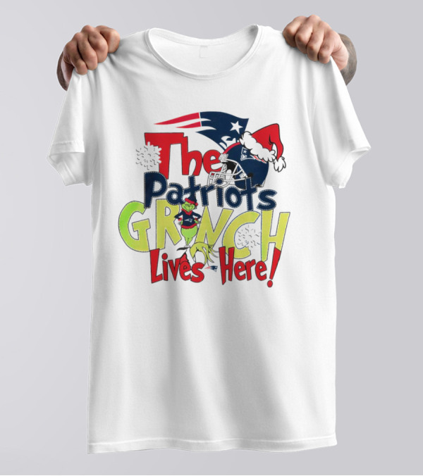 The New England Patriots Grinch Lives Here Christmas Santa Hat T-Shirt
