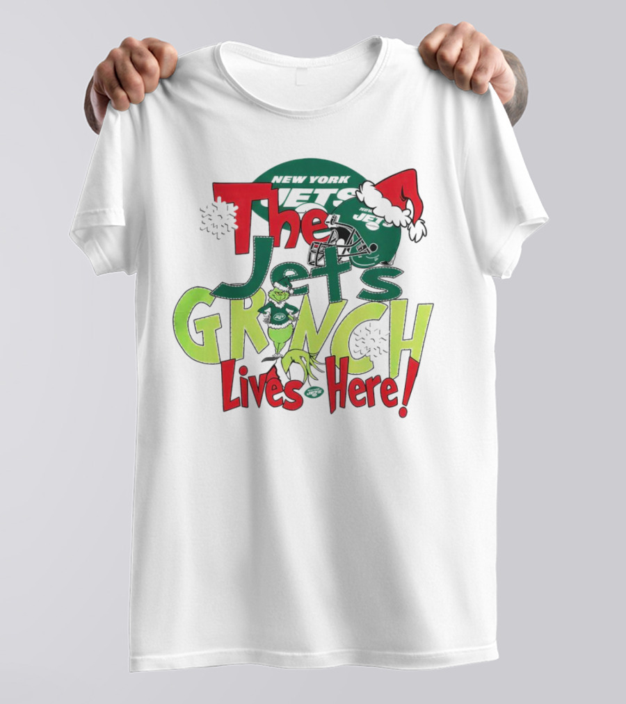 The New York Jets Grinch Lives Here Christmas Festive T-Shirt