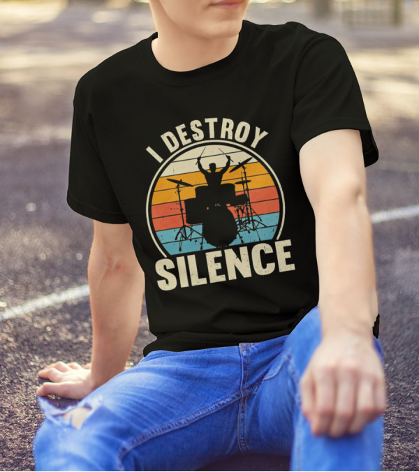 I Destroy Silence Drummer Vintage Sunset T-Shirt