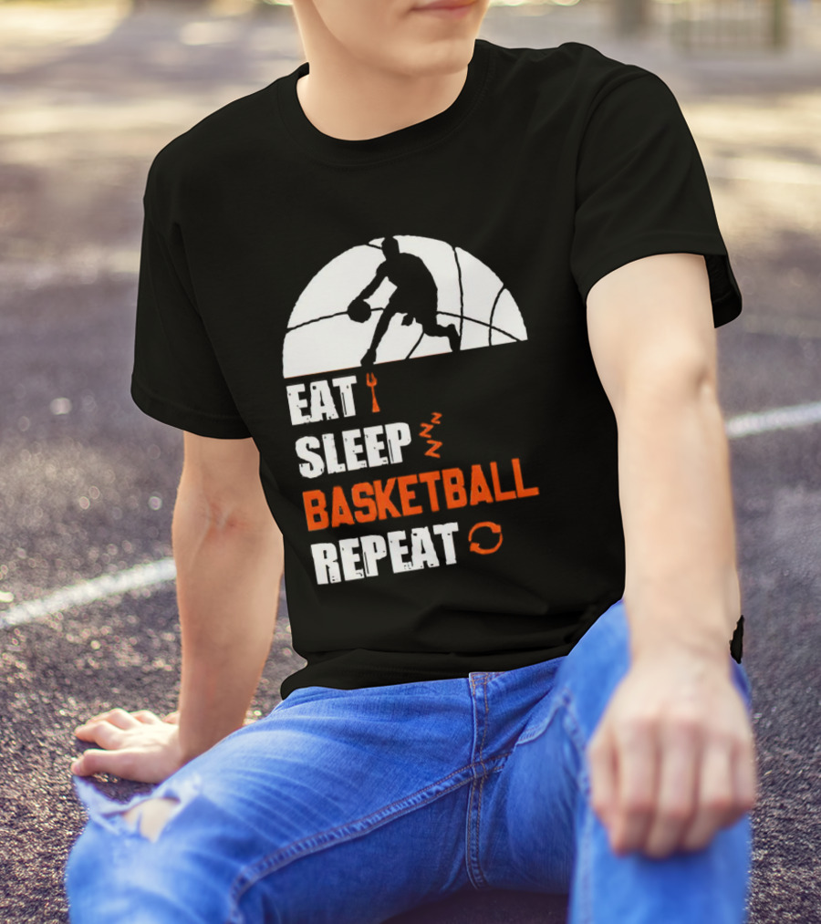 Eat Sleep Basketball Repeat Player Silhouette Ball T-Shirt