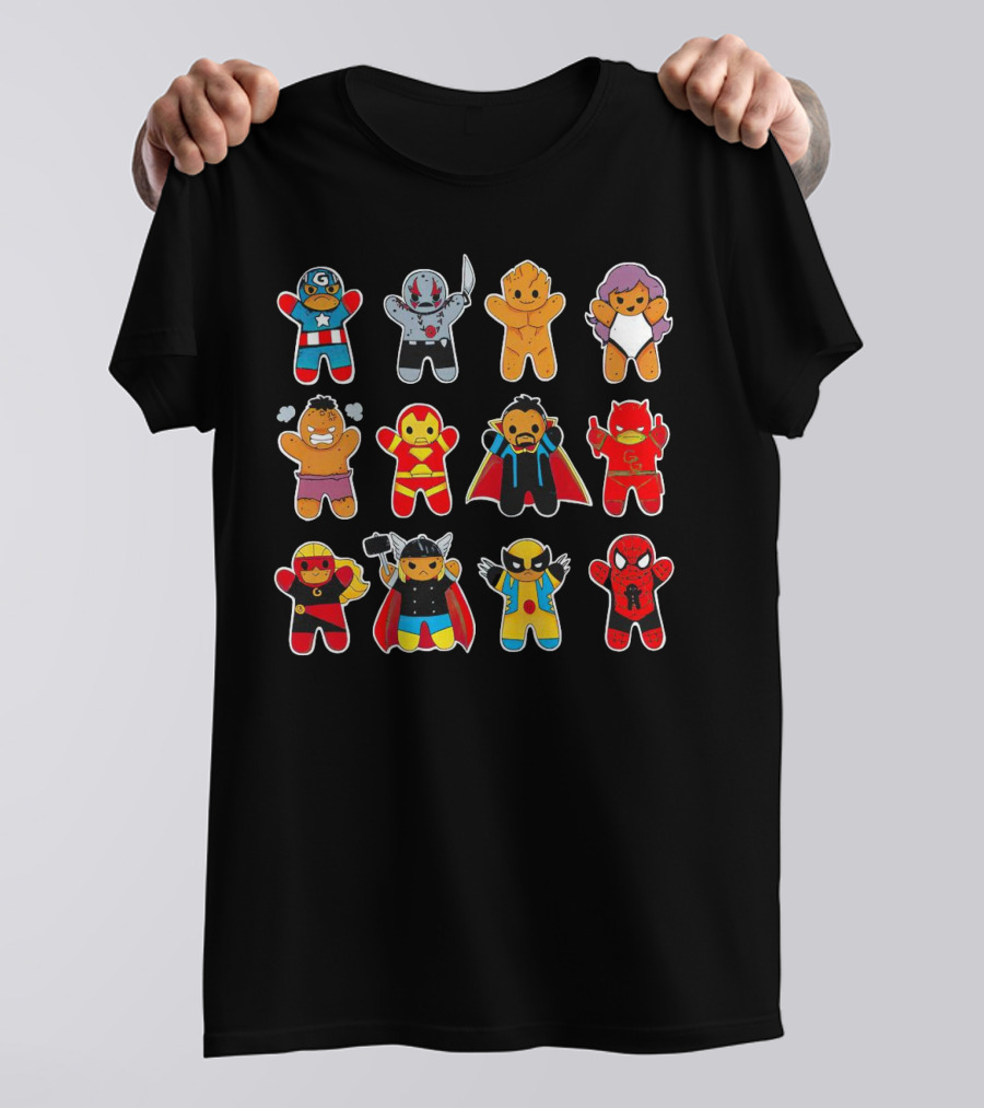 Gingerbread Super Heroes Cookie Avengers Guardians Comic Fun T-Shirt