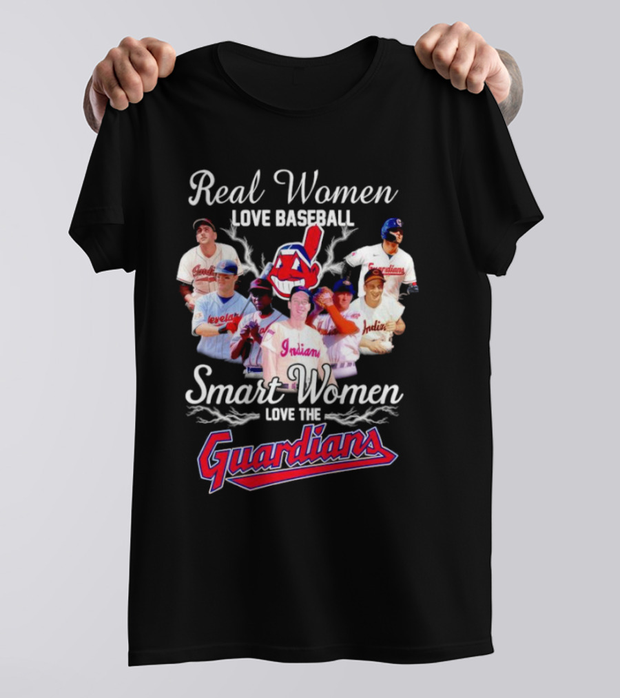 Real Women Love Baseball Smart Women Love Cleveland Guardians T-Shirt