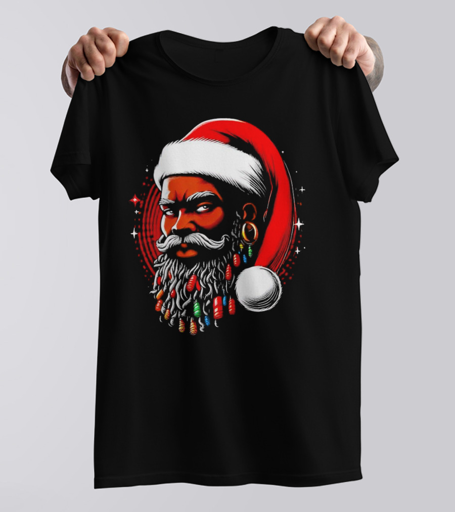 Santa African Christmas Festive Lights Beard Santa Hat T-Shirt