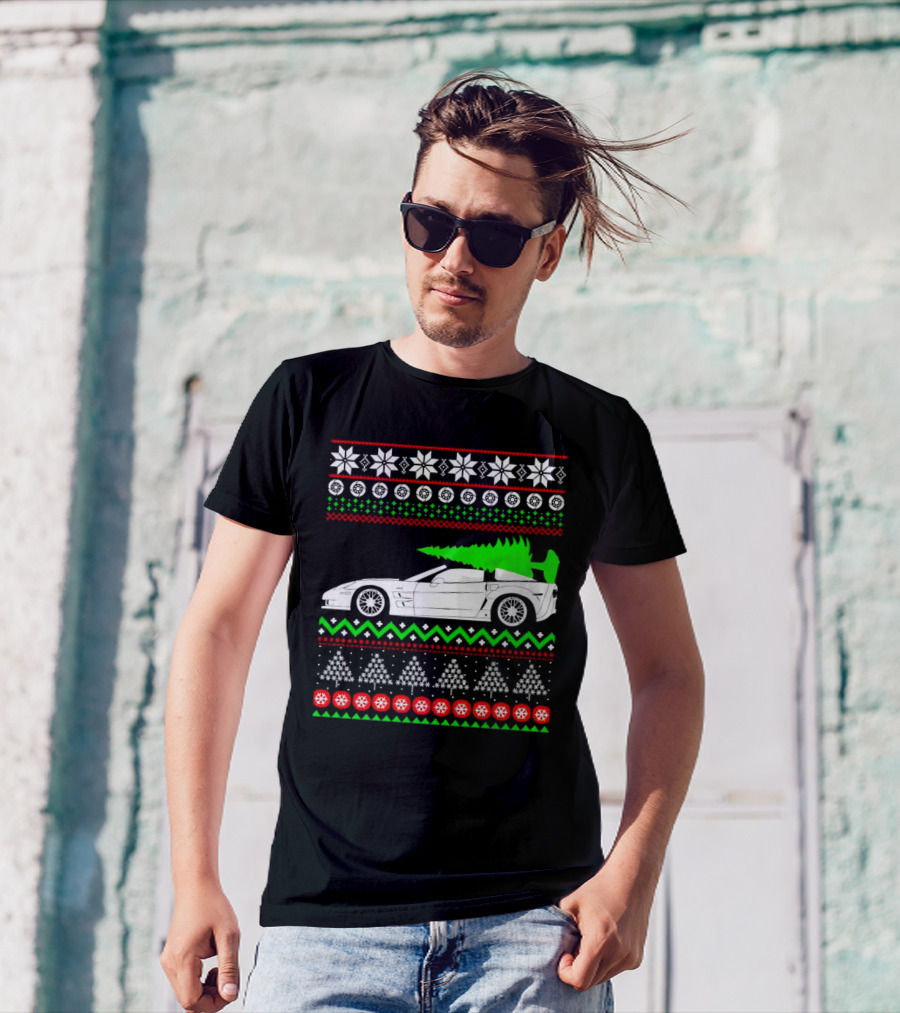 Corvette C6 Ugly Christmas Sweater Car And Tree T-Shirt