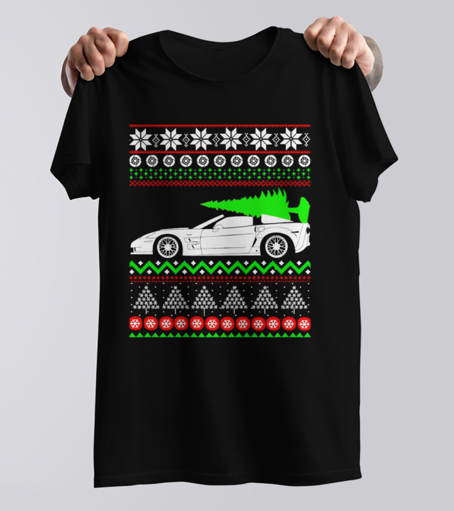 Corvette C6 Ugly Christmas Sweater Car And Tree T-Shirt
