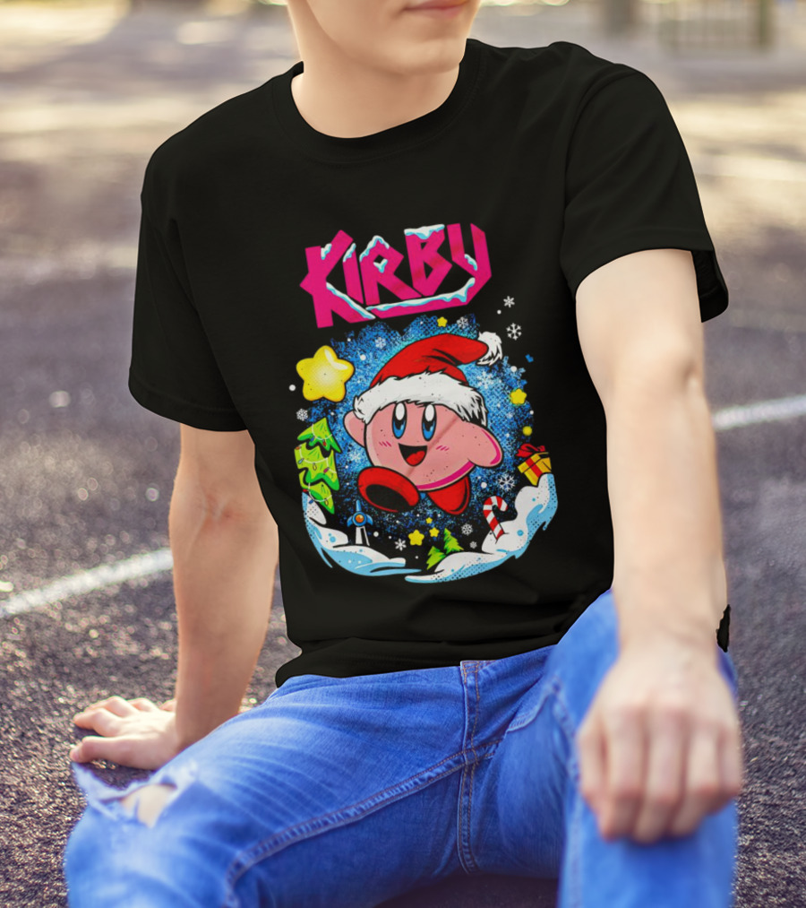 Kirby Holiday Snow Adventure With Kreator Style Santa Hat And Winter Delights T-Shirt