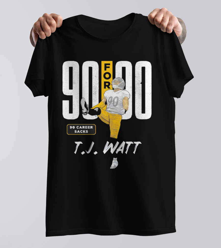 T.J. Watt 90 For 90 Career Sacks Pittsburgh Steelers Football Cartoon T-Shirt