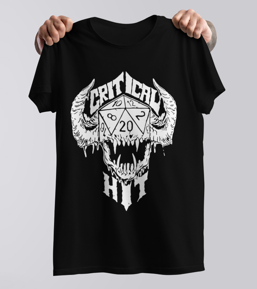 Critical Hit Dice Skull D20 Gaming T-Shirt