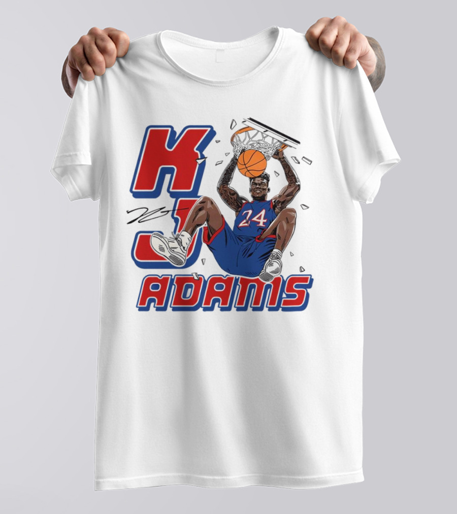 KJ Adams Kansas Jayhawks Dunking Basketball Player 24 Signature T-Shirt