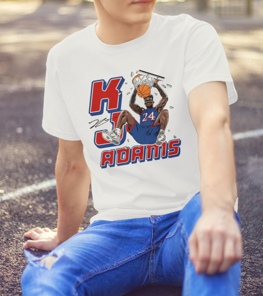 KJ Adams Kansas Jayhawks Dunking Basketball Player 24 Signature T-Shirt