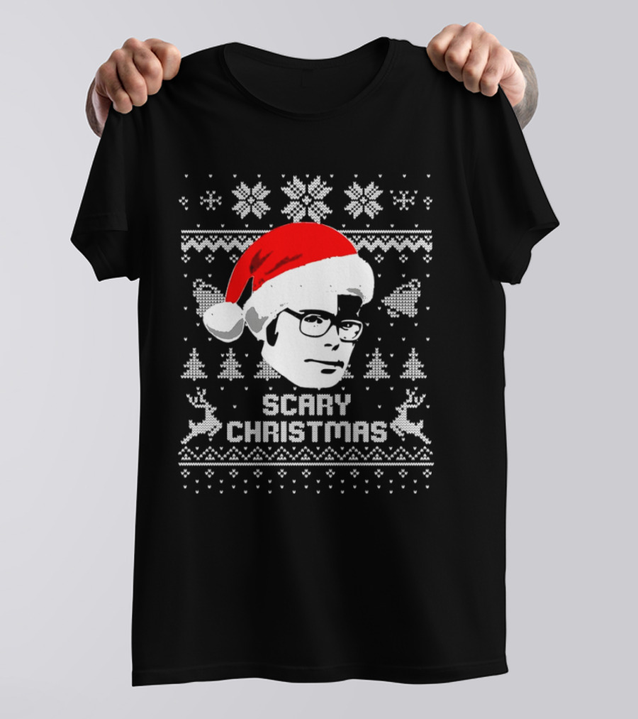 Stephen King Scary Christmas Ugly Sweater Santa Hat Reindeer Snowflakes T-Shirt