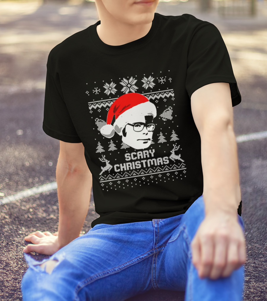 Stephen King Scary Christmas Ugly Sweater Santa Hat Reindeer Snowflakes T-Shirt