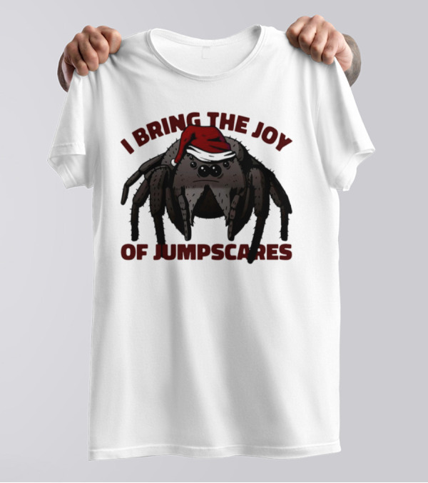 I Bring The Joy Of Jumpscares Christmas Spider With Santa Hat T-Shirt