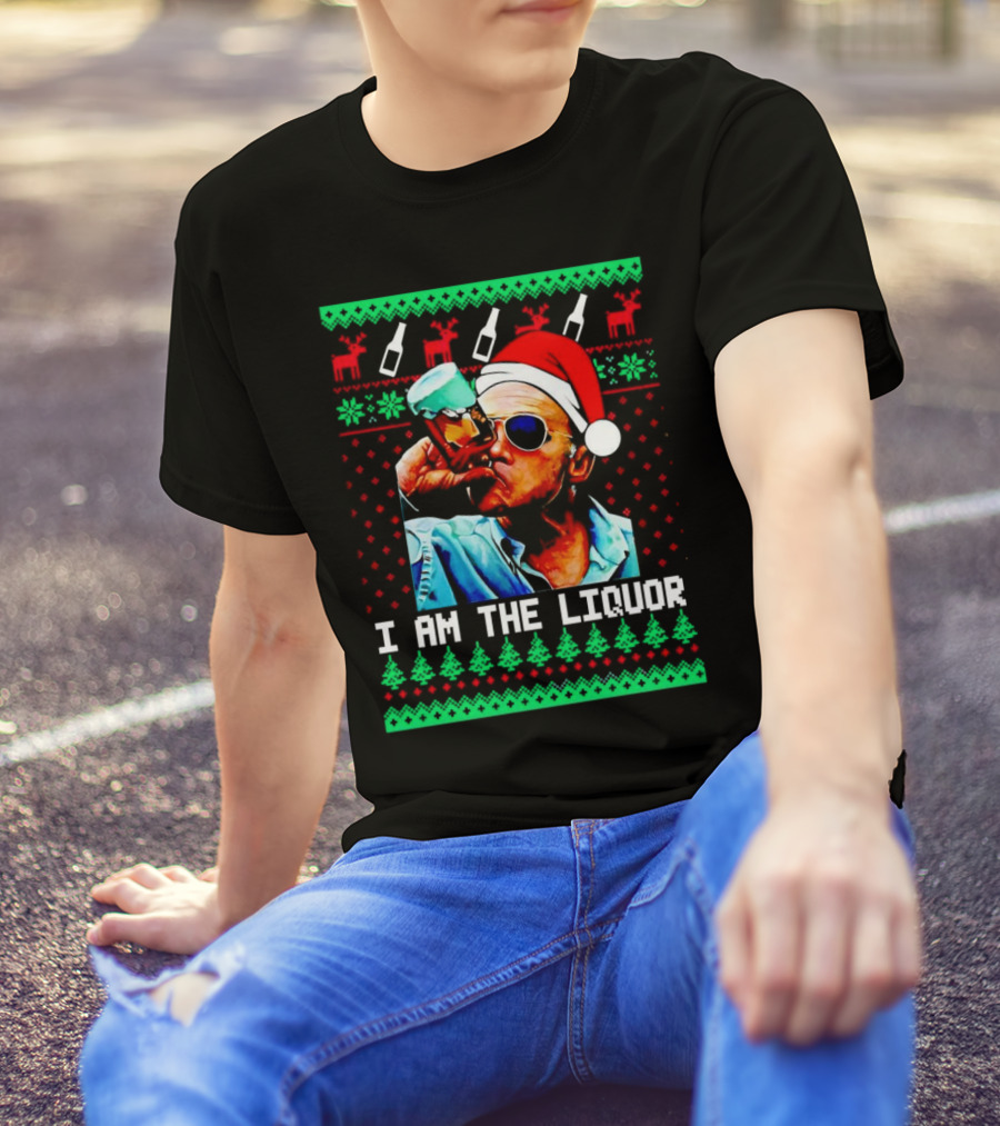 Jim Lahey I Am The Liquor Christmas Santa Hat Reindeer And Bottles T-Shirt