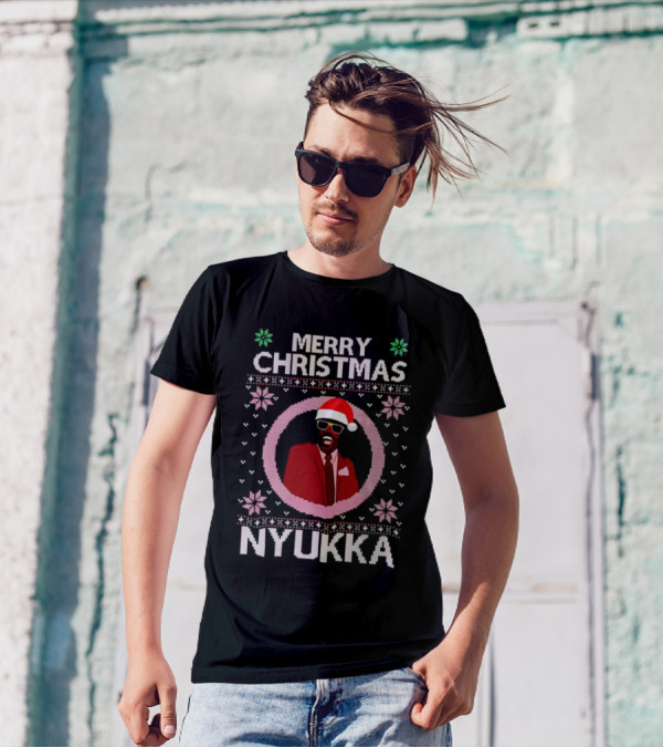 Merry Christmas Nyukka Santa Hat Snowflakes T-Shirt