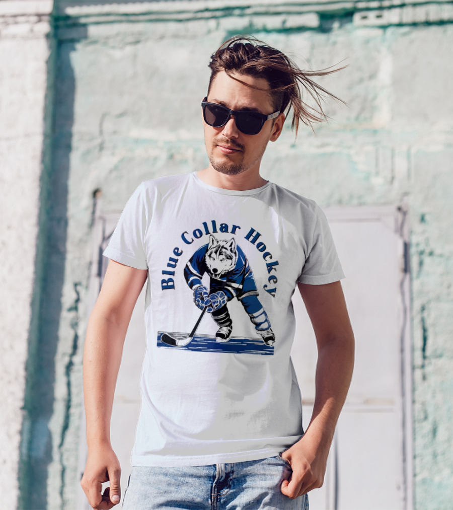 Blue Collar Hockey Wolf Player In Action T-Shirt