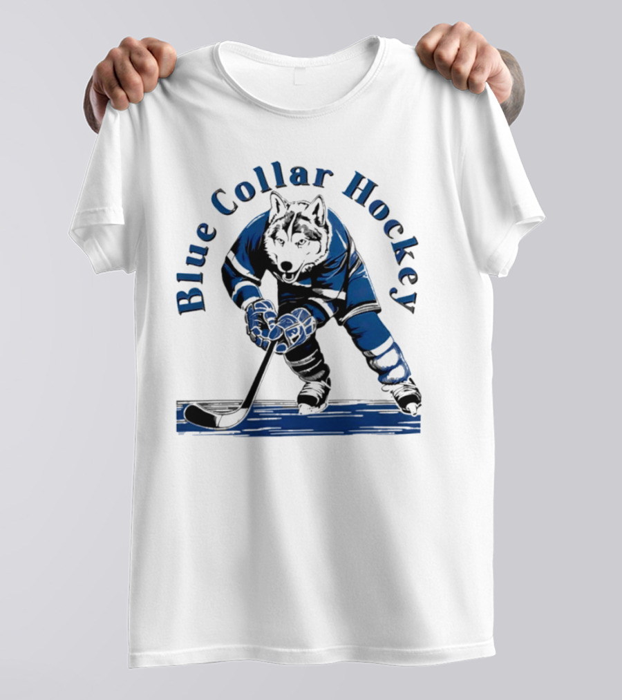 Blue Collar Hockey Wolf Player In Action T-Shirt