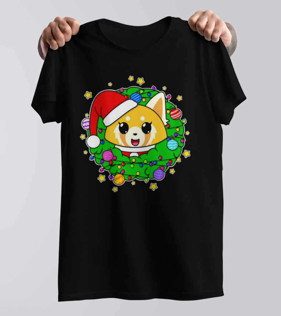 Aggressively Merry Christmas Kawaii Red Panda With Santa Hat In Holiday Wreath T-Shirt