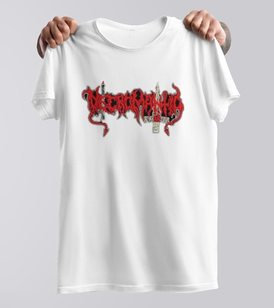 Necromantia Logo Red Text With Sword And Candle T-Shirt