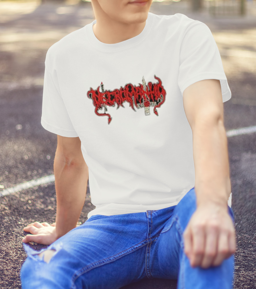 Necromantia Logo Red Text With Sword And Candle T-Shirt