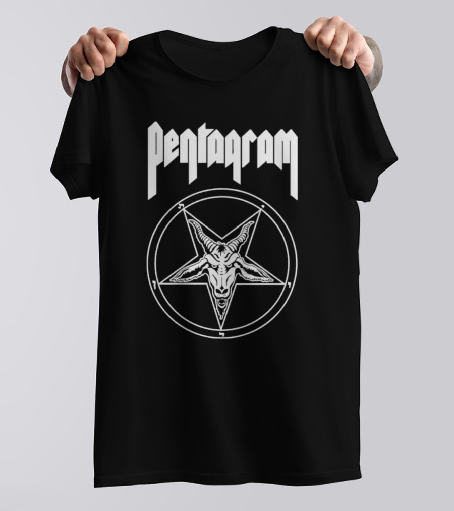 Pentagram Relentless Goat Head Symbol In Circle T-Shirt
