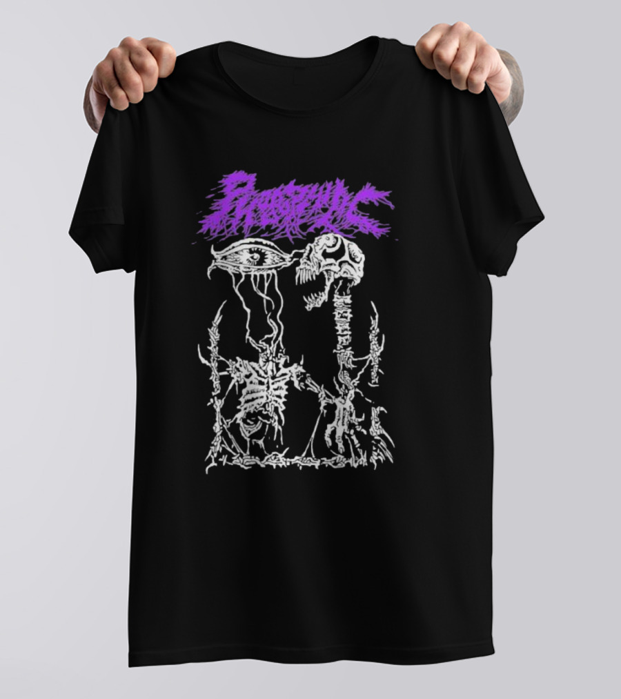 Phobophilic Eye To Eye Skeleton Skull Art Purple Text T-Shirt