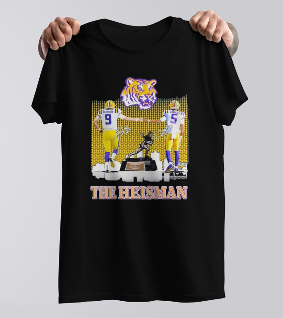 The Heisman LSU Tigers Burrow Daniels Tiger Head Football Trophy T-Shirt